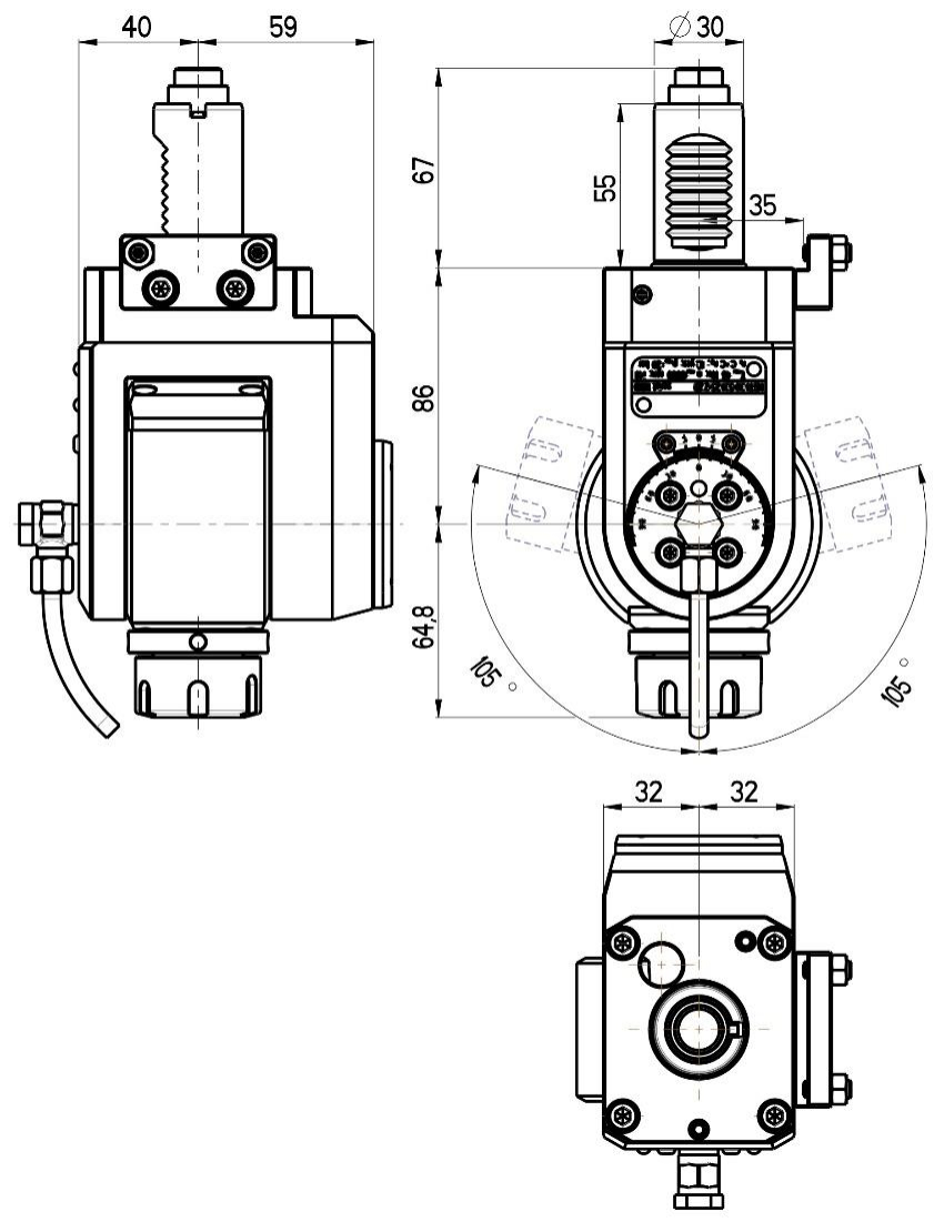 VDI 30, angle-adjustable tool holder, coupling DIN 5480, with internal cooling