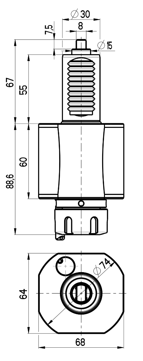 RG Tools VDI 30, gerader Werkzeughalter, Kupplung flach(~DIN 1809), ohne Innenkühlung RGX1-30/121-25/1B Dimensionen