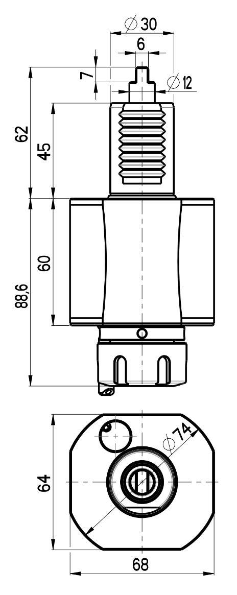 RG Tools VDI 30, gerader Werkzeughalter, Kupplung DIN 1809, mit Innenkühlung RGX1-30/121-25/2 Dimensionen