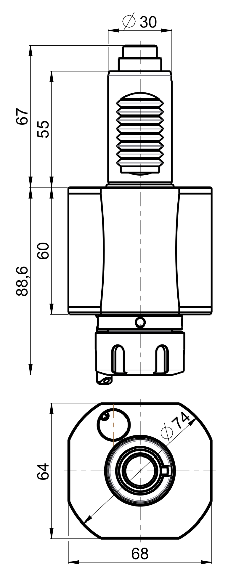 RG Tools VDI 30, gerader Werkzeughalter, Kupplung DIN 5480, ohne Innenkühlung RGX1-30/131-25/1 Dimensionen