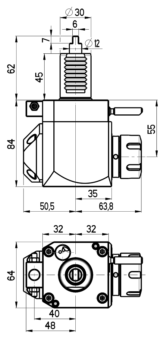 RG Tools VDI 30, winkliger Werkzeughalter, Kupplung DIN 1809, mit Innenkühlung RGX1-30/221-25/2.1-55 Dimensionen