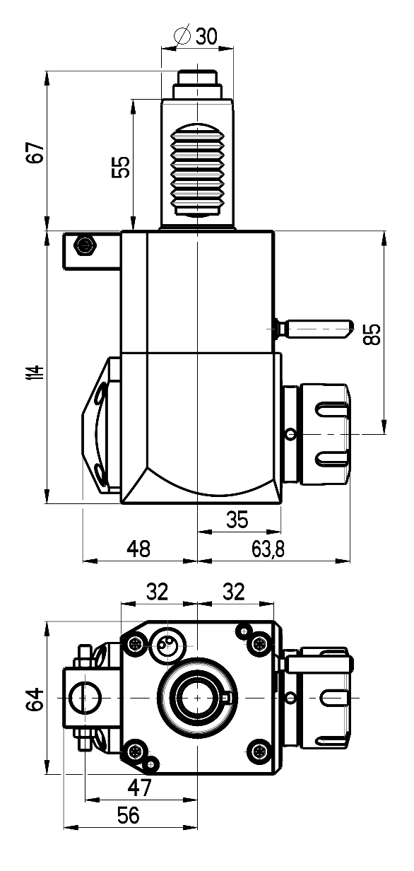 RG Tools VDI 30, winkliger Werkzeughalter, Kupplung DIN 5480, ohne Innenkühlung RGX1-30/231-25/1.1-85 Dimensionen