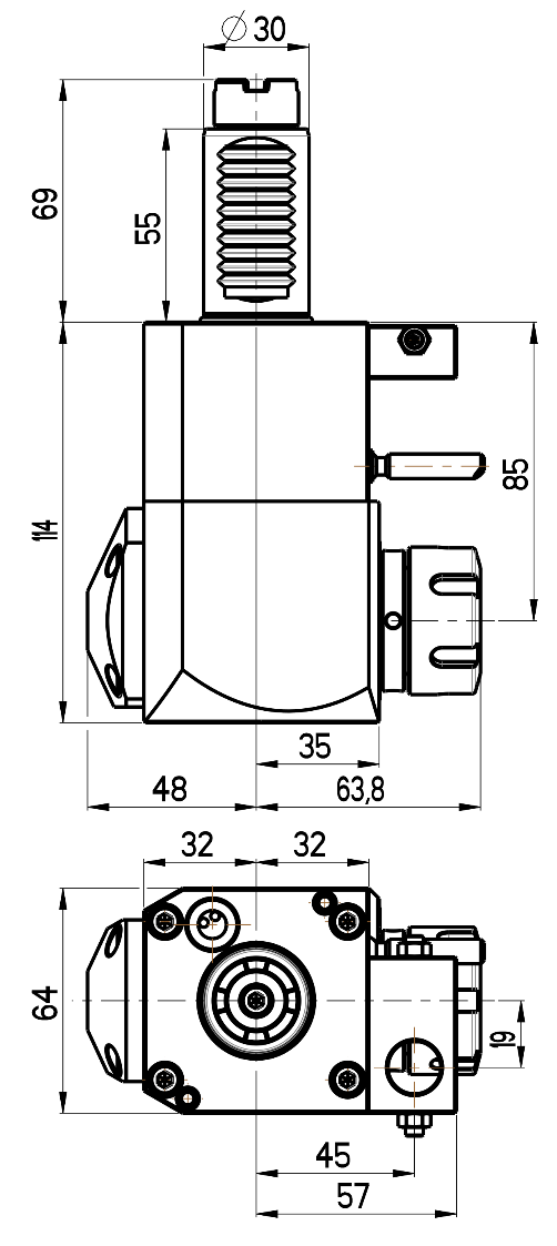 RG Tools VDI 30, winkliger Werkzeughalter, Kupplung  Okuma, ohne Innenkühlung RGX1-30/251-25/1.1-85JA Dimensionen