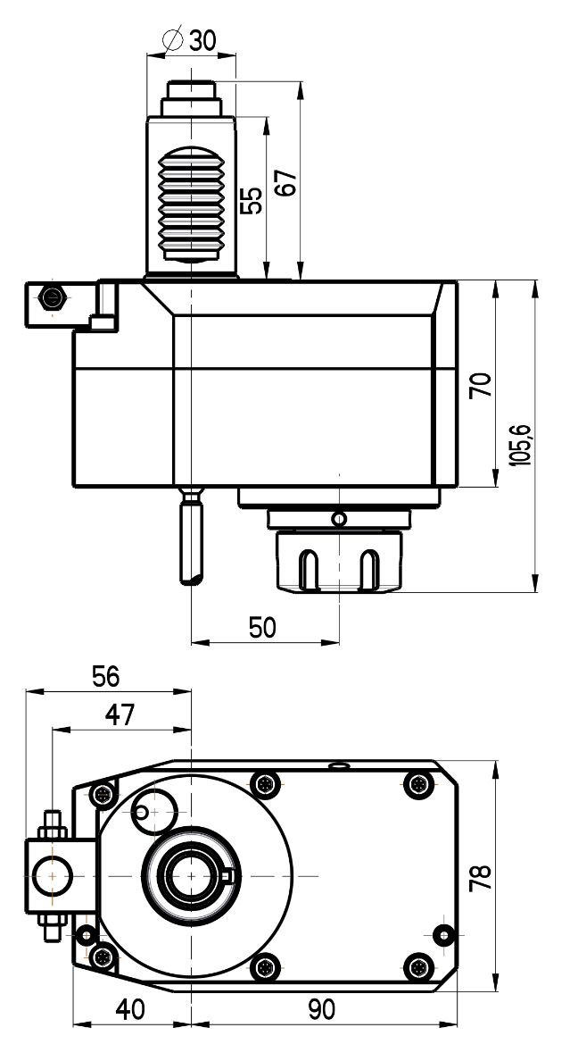 RG Tools VDI 30, gerader + versetzter Werkzeughalter, Kupplung DIN 5480, ohne Innenkühlung RGX1-30/331-25/1.1-50(2:1) Dimensionen