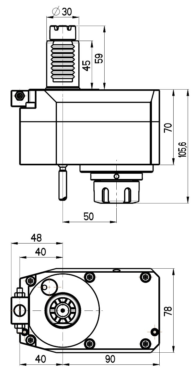 RG Tools VDI 30, gerader + versetzter Werkzeughalter, Kupplung TOEM, ohne Innenkühlung RGX1-30/341-25/1.1-50(1:2) Dimensionen