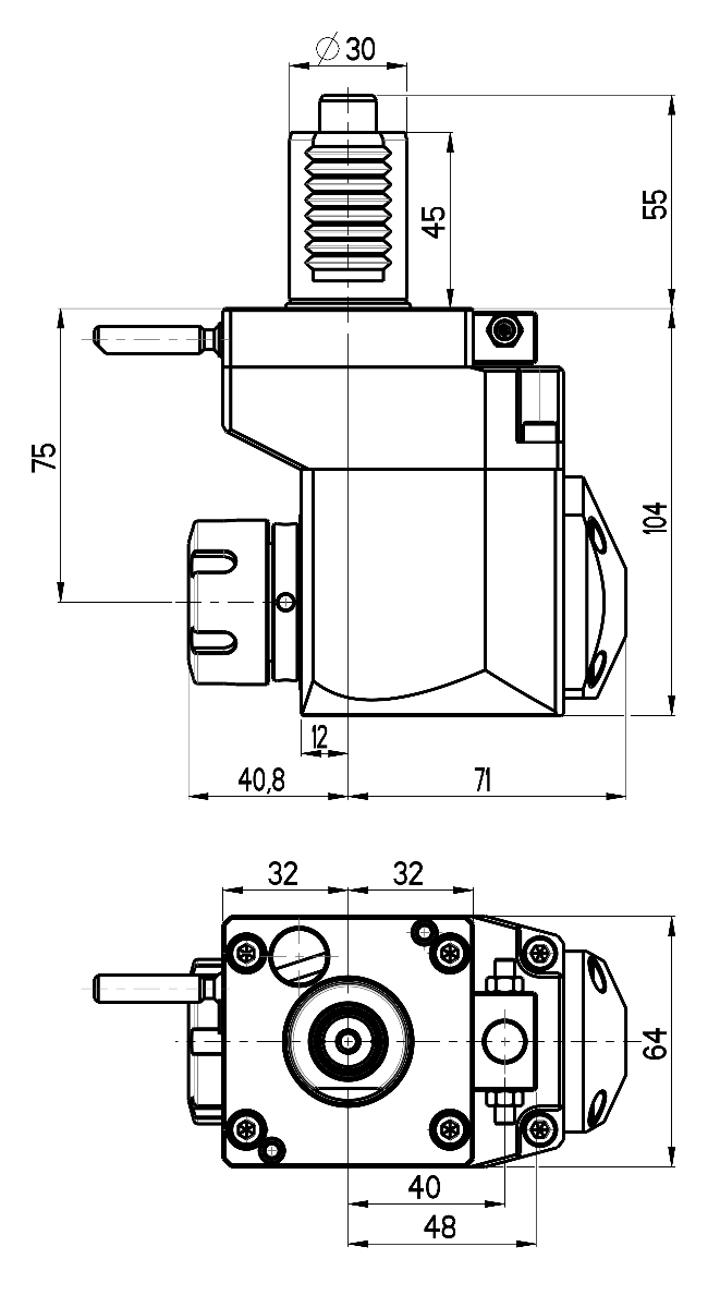 RG Tools VDI 30, winkliger + versetzter Werkzeughalter, Kupplung DIN 5482, ohne Innenkühlung RGX1-30/411-25/1.2-75 Dimensionen