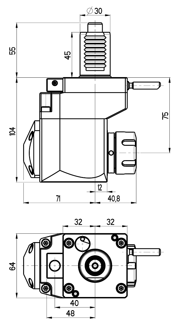 RG Tools VDI 30, winkliger + versetzter Werkzeughalter, Kupplung DIN 5482, mit Innenkühlung RGX1-30/411-25/2.1-75 Dimensionen