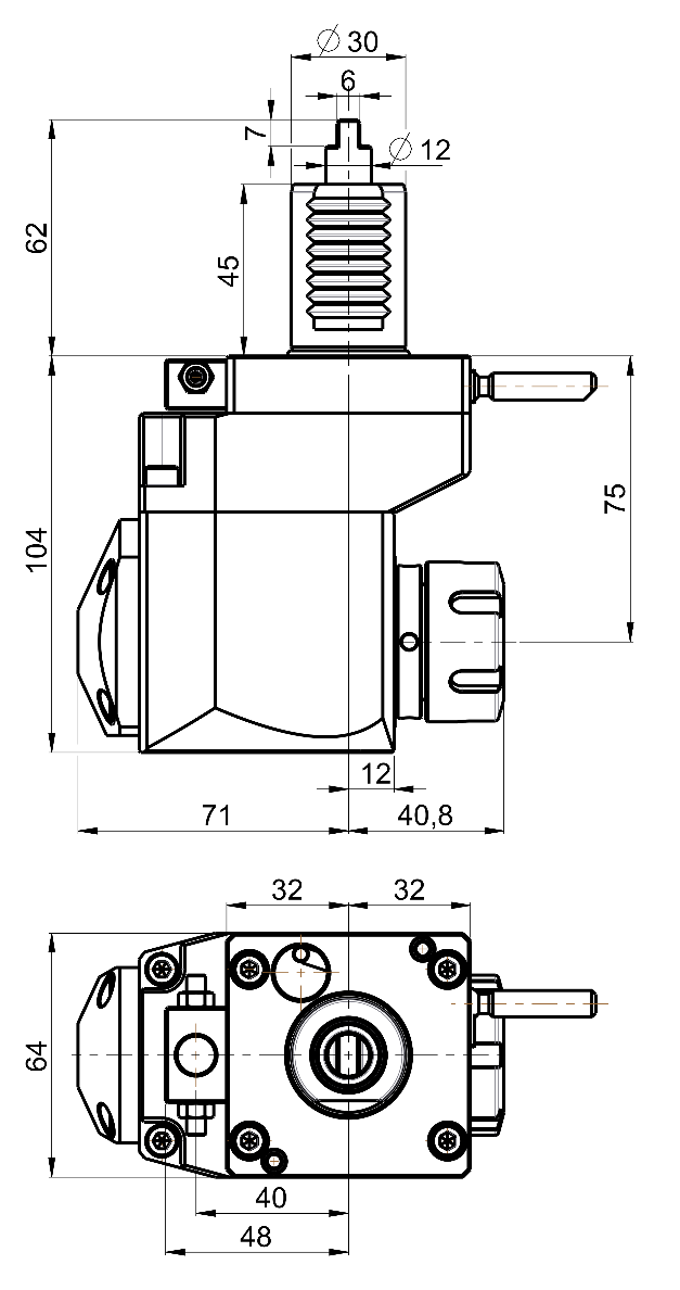 RG Tools VDI 30, winkliger + versetzter Werkzeughalter, Kupplung DIN 1809, ohne Innenkühlung RGX1-30/421-25/1.1-75 Dimensionen