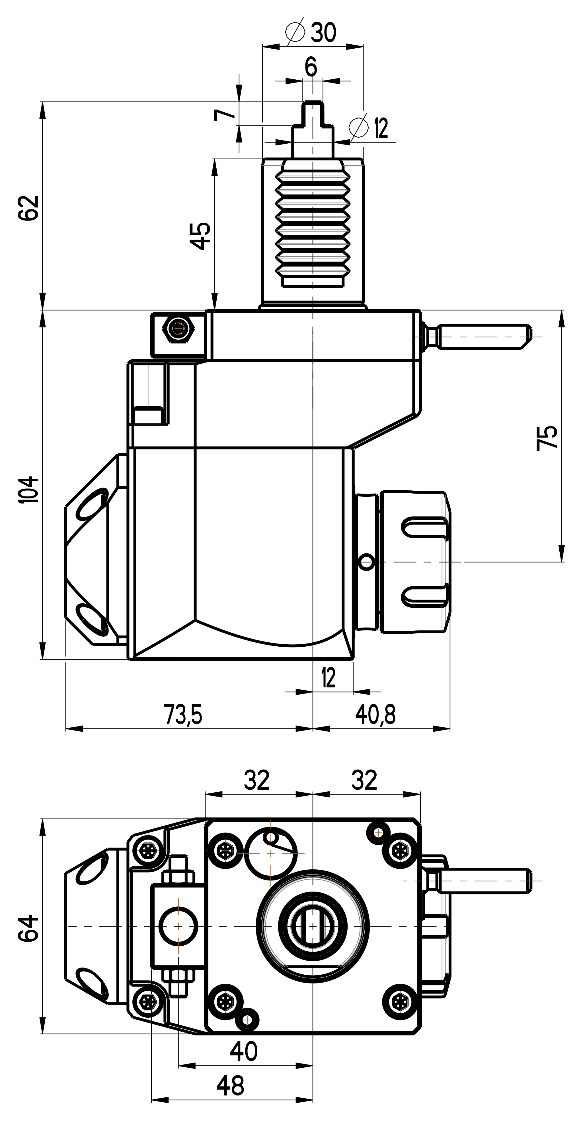 RG Tools VDI 30, winkliger + versetzter Werkzeughalter, Kupplung DIN 1809, mit Innenkühlung RGX1-30/421-25/2.1-75 Dimensionen