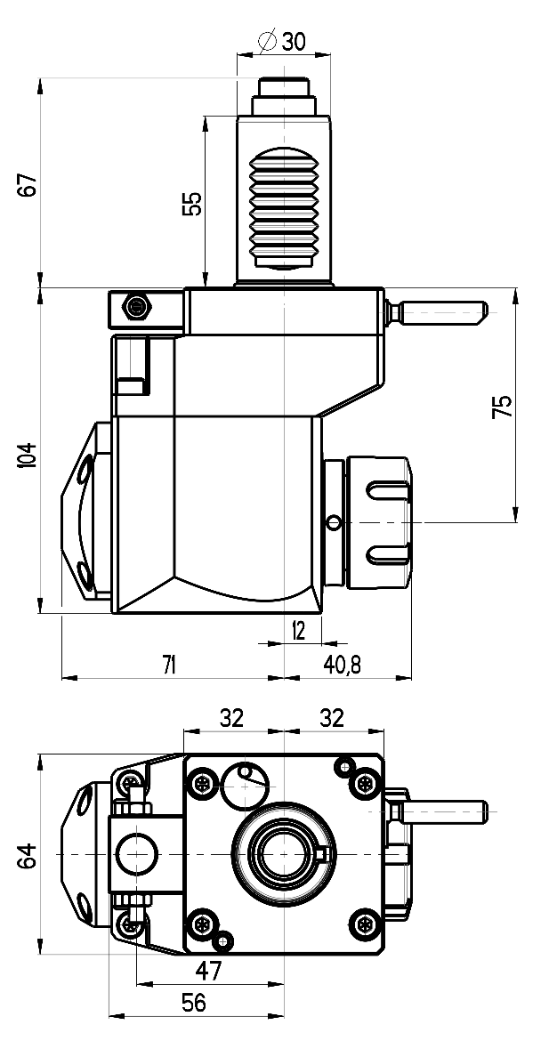 RG Tools VDI 30, winkliger + versetzter Werkzeughalter, Kupplung DIN 5480, ohne Innenkühlung RGX1-30/431-25/1.1-75 Dimensionen