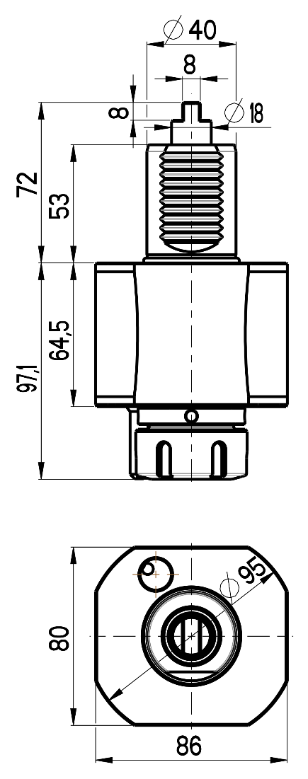 RG Tools VDI 40, gerader Werkzeughalter, Kupplung DIN 1809, mit Innenkühlung, kurz RGX1-40/121-32/2S Dimensionen