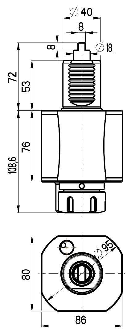 RG Tools VDI 40, gerader Werkzeughalter, Kupplung DIN 1809, mit Innenkühlung RGX1-40/121-32/2 Dimensionen