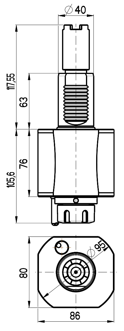 RG Tools VDI 40, gerader Werkzeughalter, Kupplung HAAS, mit Innenkühlung RGX1-40/151-25/2B Dimensionen