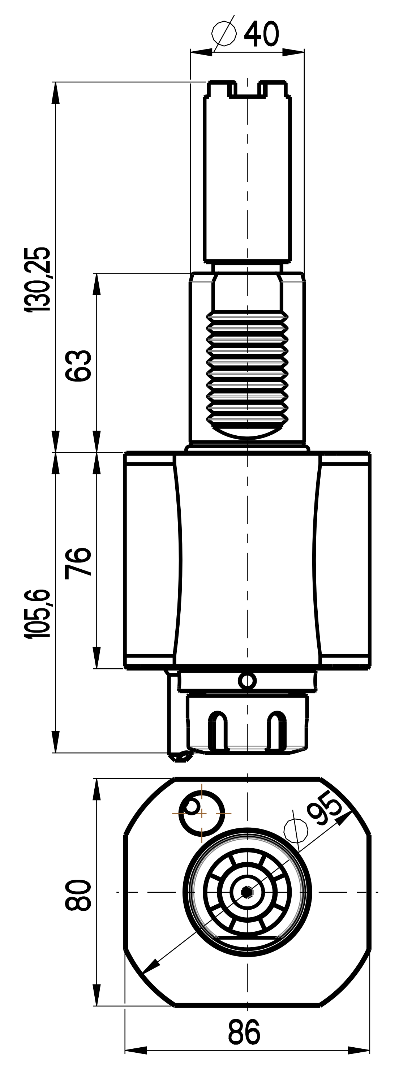 RG Tools VDI 40, gerader Werkzeughalter, Kupplung HAAS, mit Innenkühlung RGX1-40/151-25/2C Dimensionen