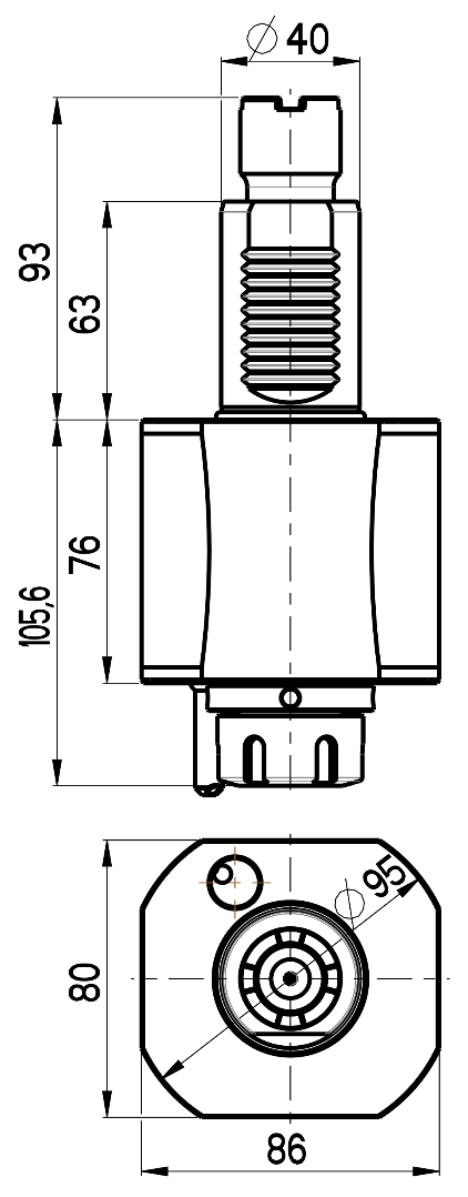 RG Tools VDI 40, gerader Werkzeughalter, Kupplung Okuma, mit Innenkühlung RGX1-40/151-25/2JA Dimensionen