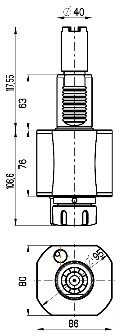 RG Tools VDI 40, gerader Werkzeughalter, Kupplung HAAS, mit Innenkühlung RGX1-40/151-32/2B Dimensionen