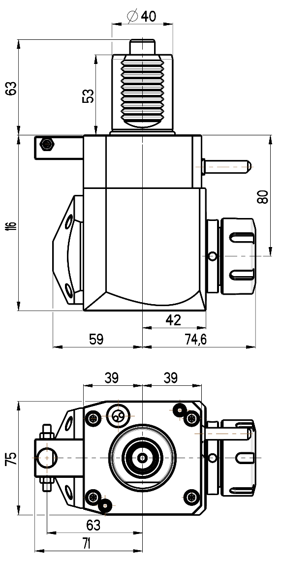 RG Tools VDI 40, winkliger Werkzeughalter, Kupplung DIN 5482, ohne Innenkühlung RGX1-40/211-32/1.1-80 Dimensionen
