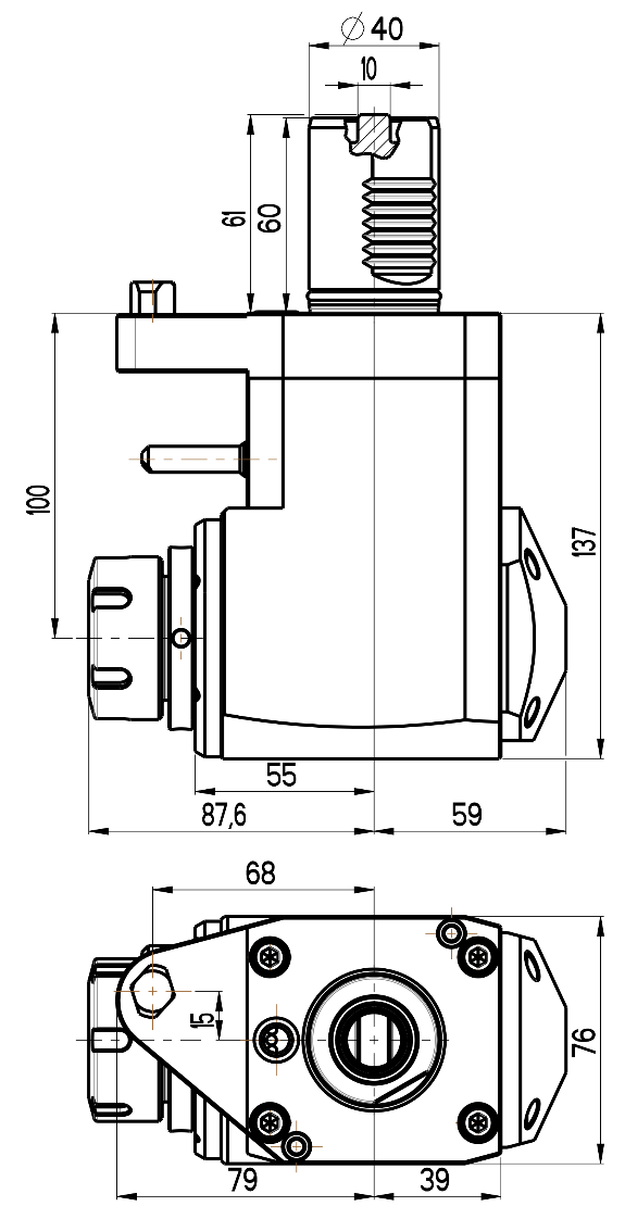 RG Tools VDI 40, winkliger Werkzeughalter, Kupplung flach(~DIN 1809), ohne Innenkühlung RGX1-40/221-32/1.2-100MZ1 Dimensionen
