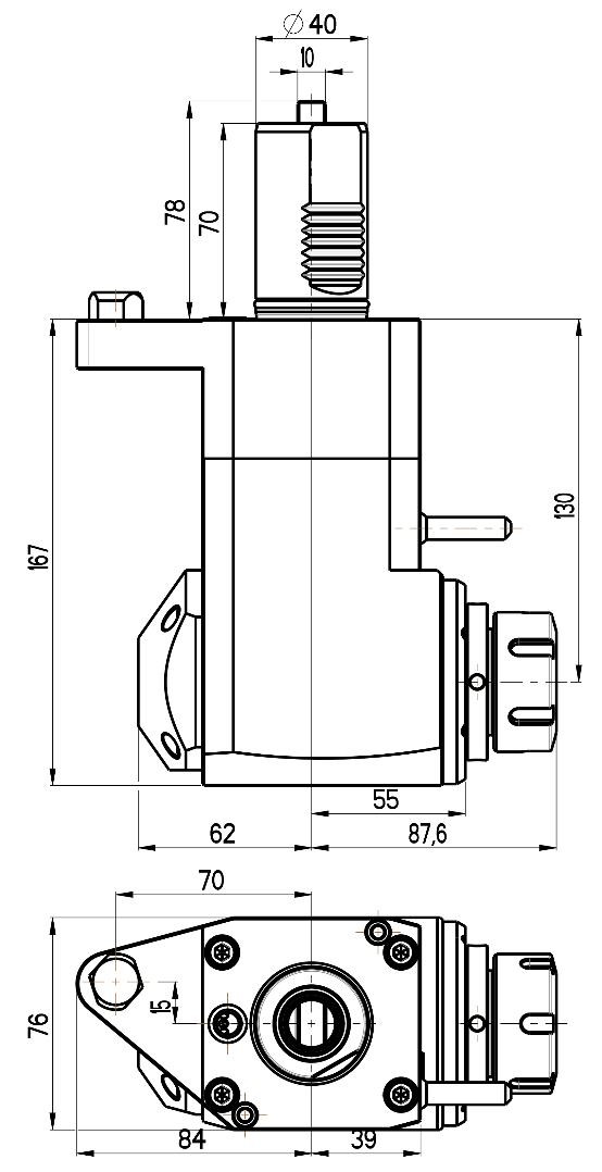 RG Tools VDI 40, winkliger Werkzeughalter, Kupplung flach(~DIN 1809), mit Innenkühlung RGX1-40/221-32/2.1-130MZ2 Dimensionen