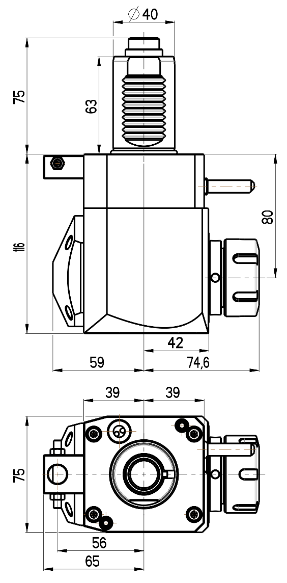 RG Tools VDI 40, winkliger Werkzeughalter, Kupplung DIN 5480, ohne Innenkühlung RGX1-40/231-32/1.1-80 Dimensionen