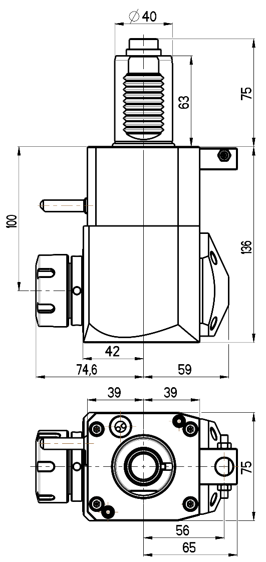 RG Tools VDI 40, winkliger Werkzeughalter, Kupplung DIN 5480, ohne Innenkühlung RGX1-40/231-32/1.2-100 Dimensionen