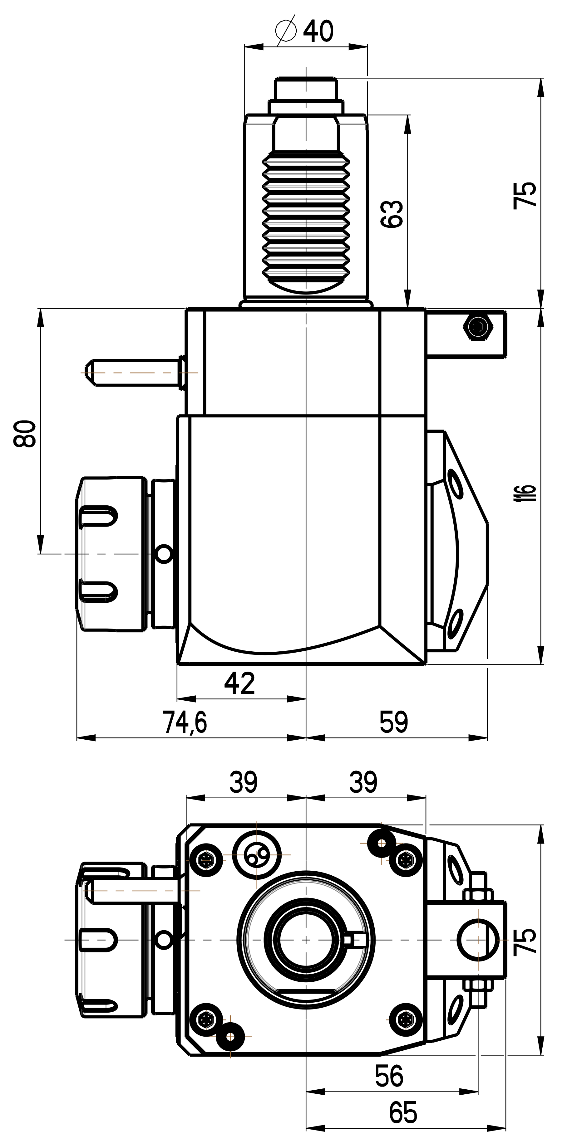 RG Tools VDI 40, winkliger Werkzeughalter, Kupplung DIN 5480, ohne Innenkühlung RGX1-40/231-32/1.2-80 Dimensionen