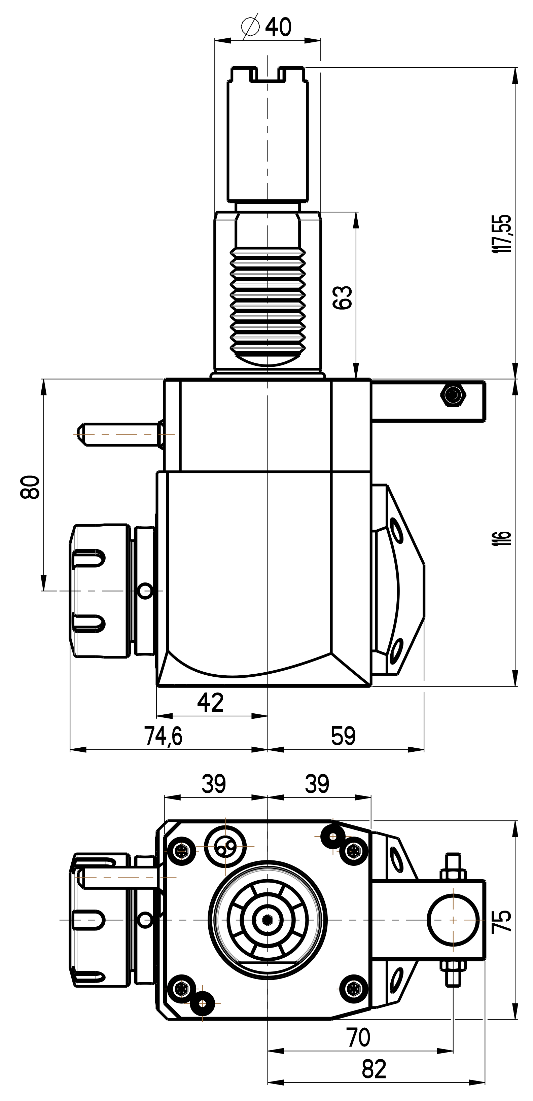 RG Tools VDI 40, winkliger Werkzeughalter, Kupplung HAAS, ohne Innenkühlung RGX1-40/251-32/1.2-80B Dimensionen