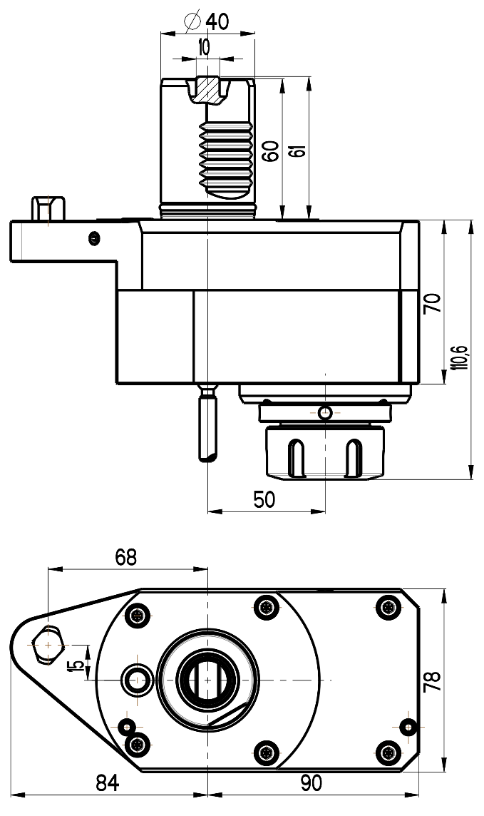 RG Tools VDI 40, gerader + versetzter Werkzeughalter, Kupplung flach(~DIN 1809), ohne Innenkühlung RGX1-40/321-32/1.1-50MZ1 Dimensionen