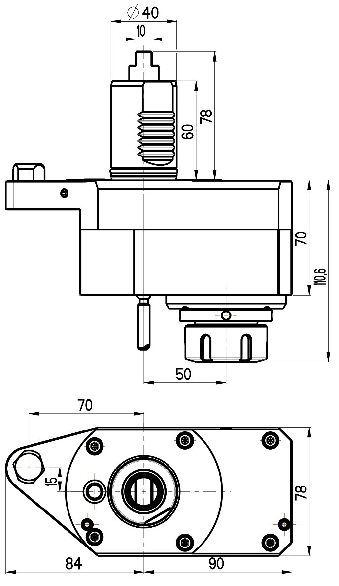 RG Tools VDI 40, gerader + versetzter Werkzeughalter, Kupplung flach(~DIN 1809), ohne Innenkühlung RGX1-40/321-32/1.1-50MZ2 Dimensionen