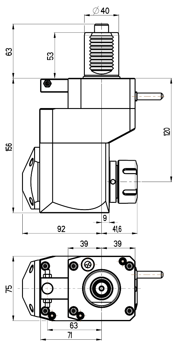 RG Tools VDI 40, winkliger + versetzter Werkzeughalter, Kupplung DIN 5482, ohne Innenkühlung RGX1-40/411-32/1.1-120 Dimensionen