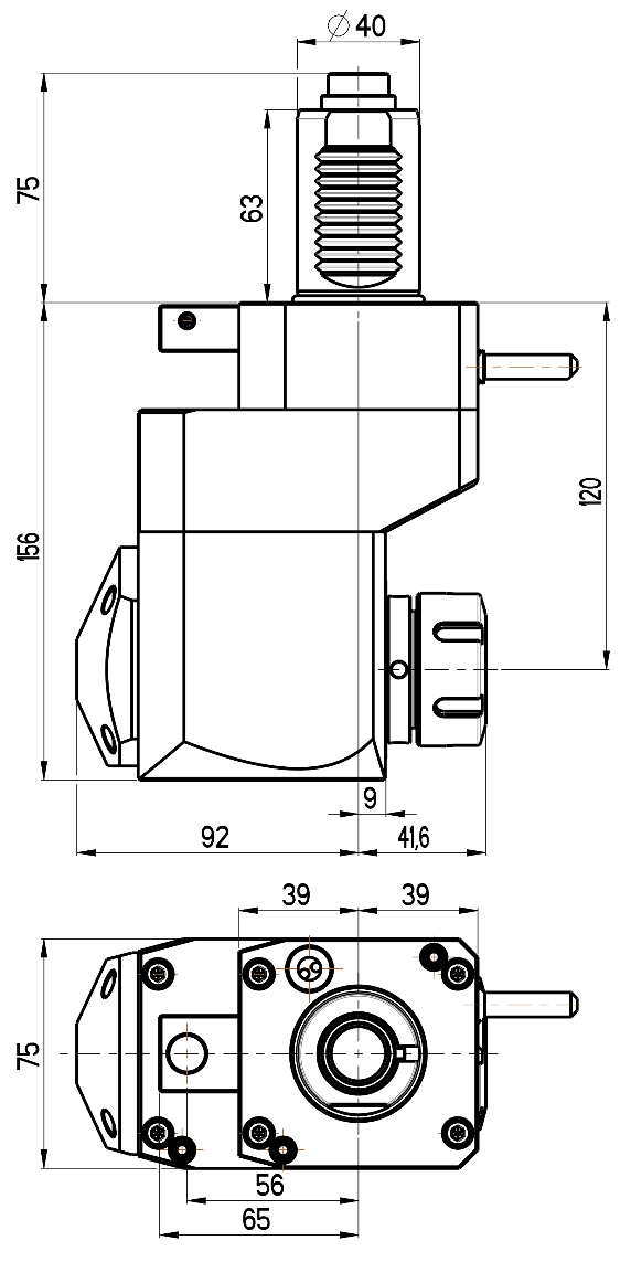 RG Tools VDI 40, winkliger + versetzter Werkzeughalter, Kupplung DIN 5480, ohne Innenkühlung RGX1-40/431-32/1.1-120 Dimensionen