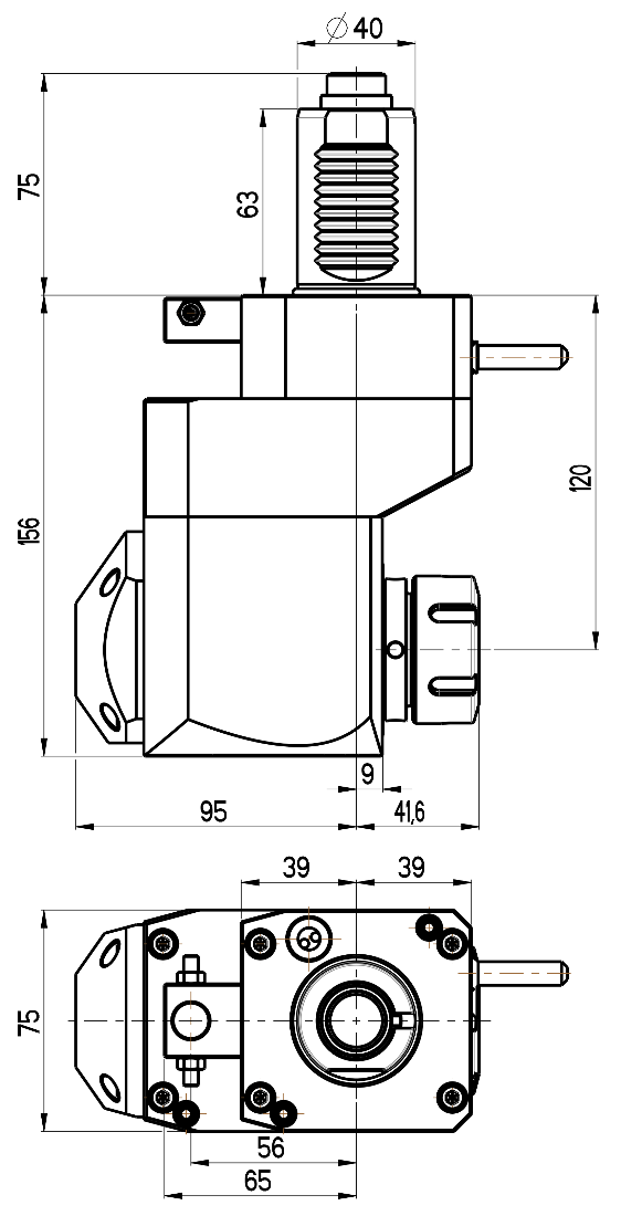 RG Tools VDI 40, winkliger + versetzter Werkzeughalter, Kupplung DIN 5480, mit Innenkühlung RGX1-40/431-32/2.1-120 Dimensionen