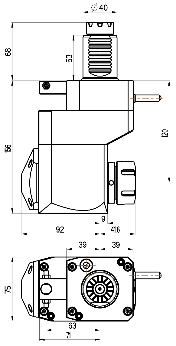 RG Tools VDI 40, winkliger + versetzter Werkzeughalter, Kupplung TOEM, ohne Innenkühlung RGX1-40/441-32/1.1-120 Dimensionen