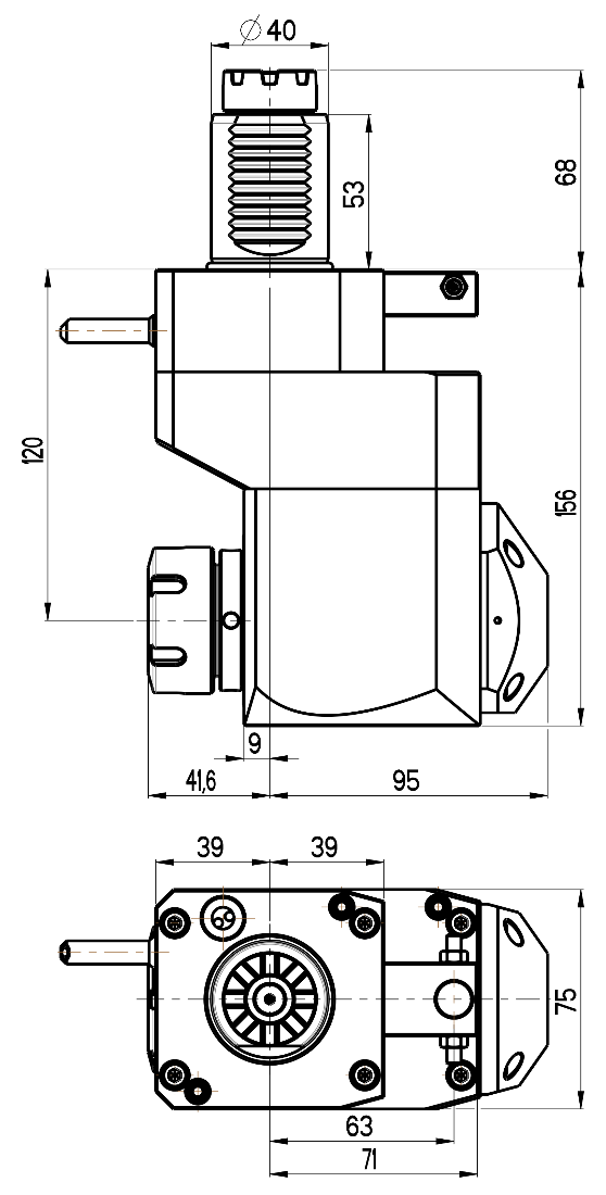 RG Tools VDI 40, winkliger + versetzter Werkzeughalter, Kupplung TOEM, mit Innenkühlung RGX1-40/441-32/2.2-120 Dimensionen