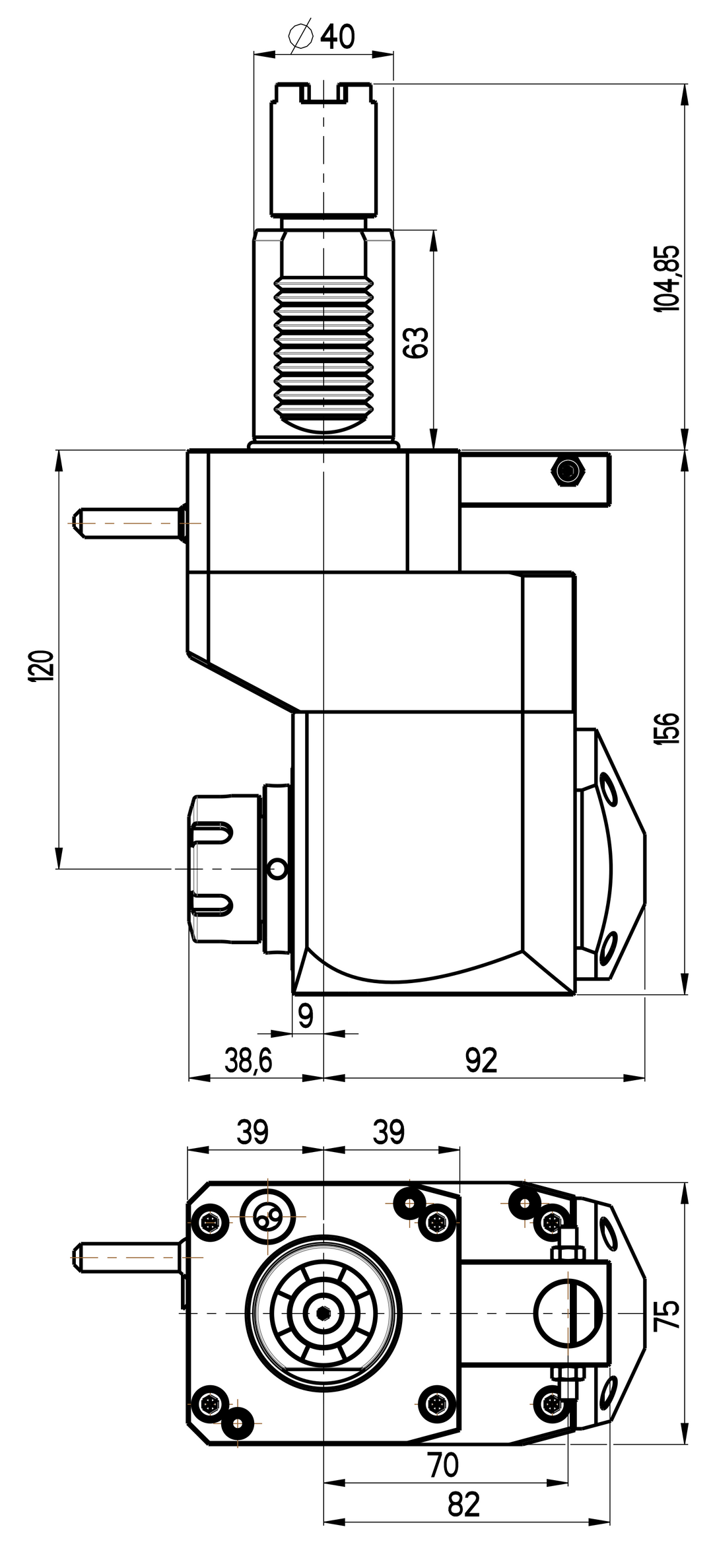 RG Tools VDI 40, winkliger + versetzter Werkzeughalter, Kupplung HAAS, ohne Innenkühlung RGX1-40/451-25/1.2-120A Dimensionen