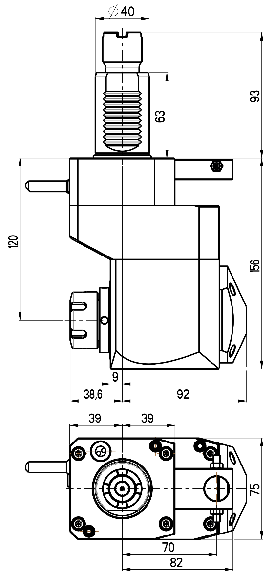 RG Tools VDI 40, winkliger + versetzter Werkzeughalter, Kupplung Okuma, ohne Innenkühlung RGX1-40/451-25/1.2-120JA Dimensionen