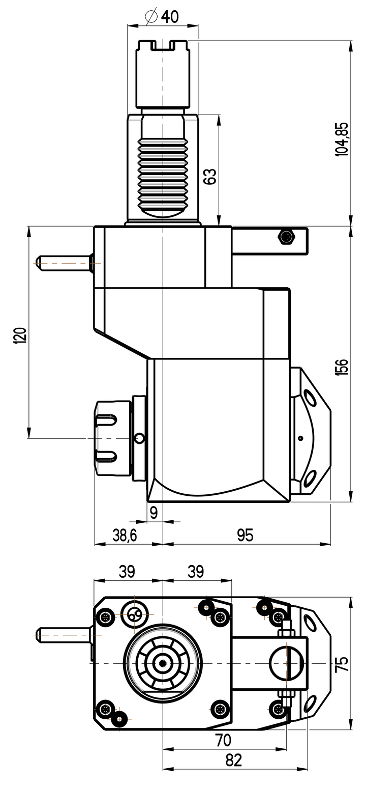 RG Tools VDI 40, winkliger + versetzter Werkzeughalter, Kupplung HAAS, mit Innenkühlung RGX1-40/451-25/2.2-120A Dimensionen