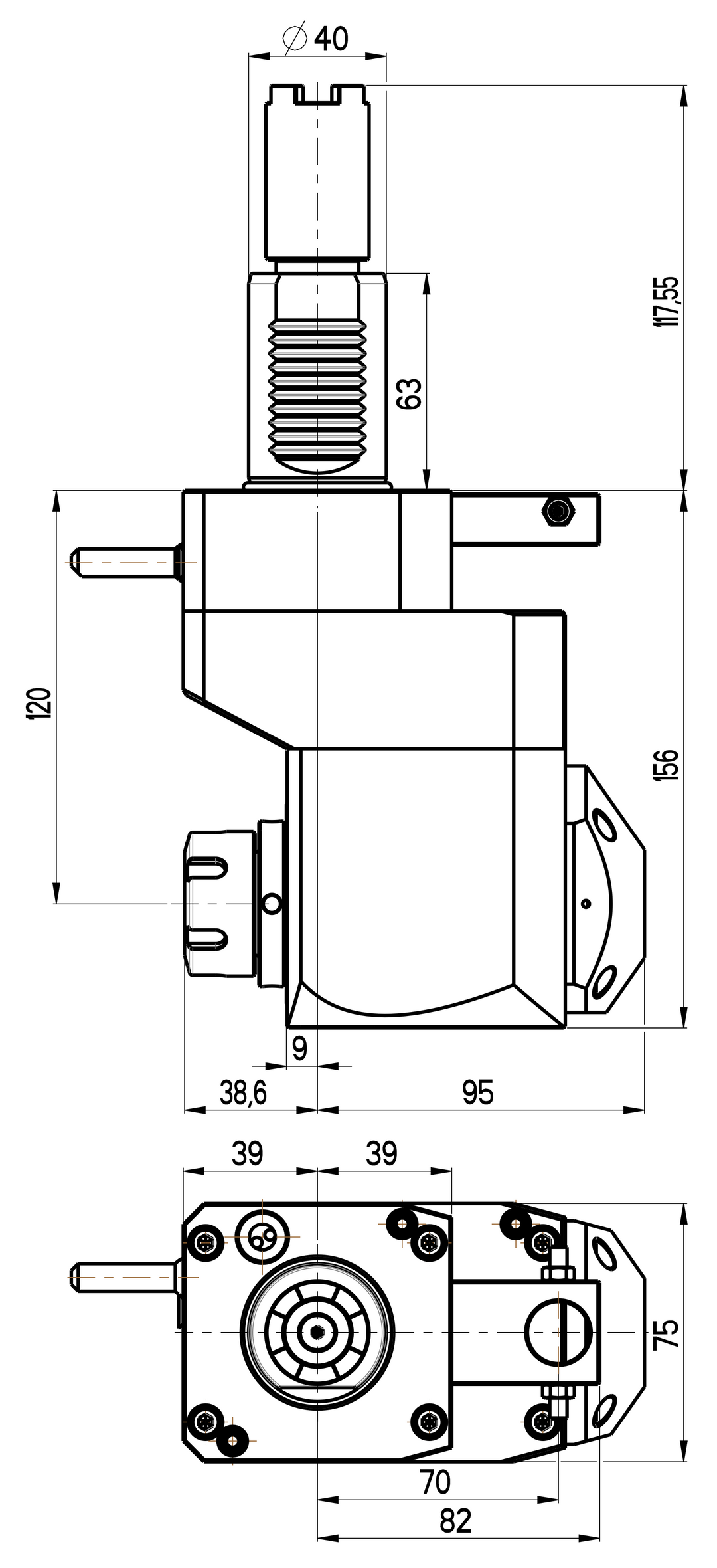 RG Tools VDI 40, winkliger + versetzter Werkzeughalter, Kupplung HAAS, mit Innenkühlung RGX1-40/451-25/2.2-120B Dimensionen