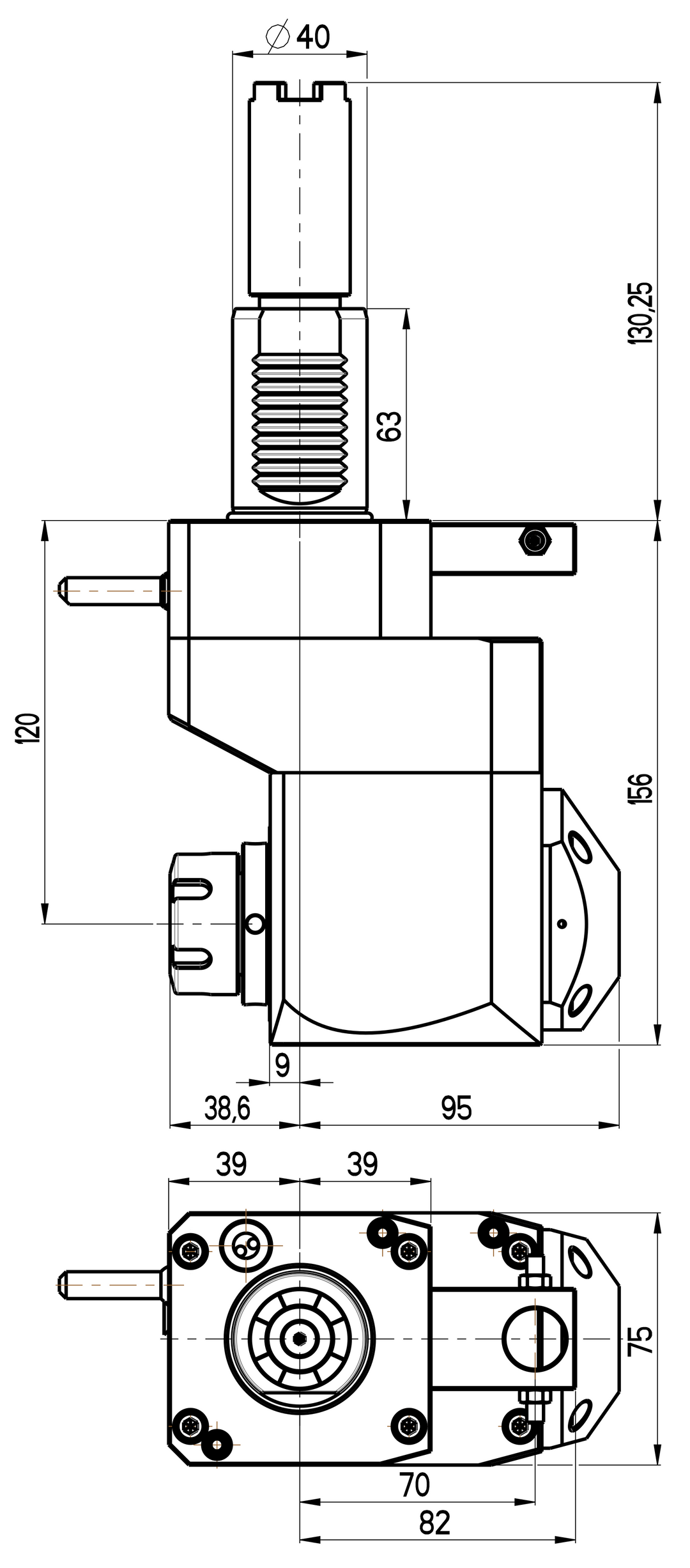 RG Tools VDI 40, winkliger + versetzter Werkzeughalter, Kupplung HAAS, mit Innenkühlung RGX1-40/451-25/2.2-120C Dimensionen