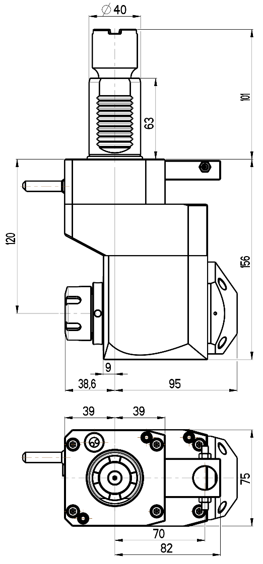 RG Tools VDI 40, winkliger + versetzter Werkzeughalter, Kupplung Okuma, mit Innenkühlung RGX1-40/451-25/2.2-120JB Dimensionen