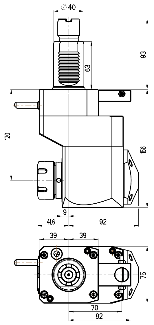 RG Tools VDI 40, winkliger + versetzter Werkzeughalter, Kupplung Okuma, ohne Innenkühlung RGX1-40/451-32/1.2-120JA Dimensionen