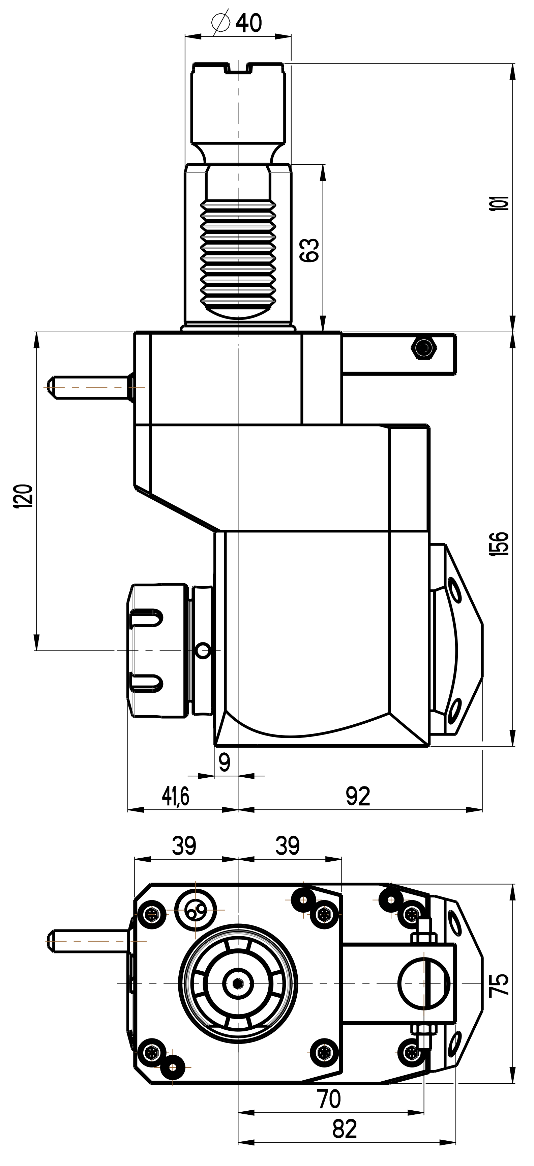 RG Tools VDI 40, winkliger + versetzter Werkzeughalter, Kupplung Okuma, ohne Innenkühlung RGX1-40/451-32/1.2-120JB Dimensionen