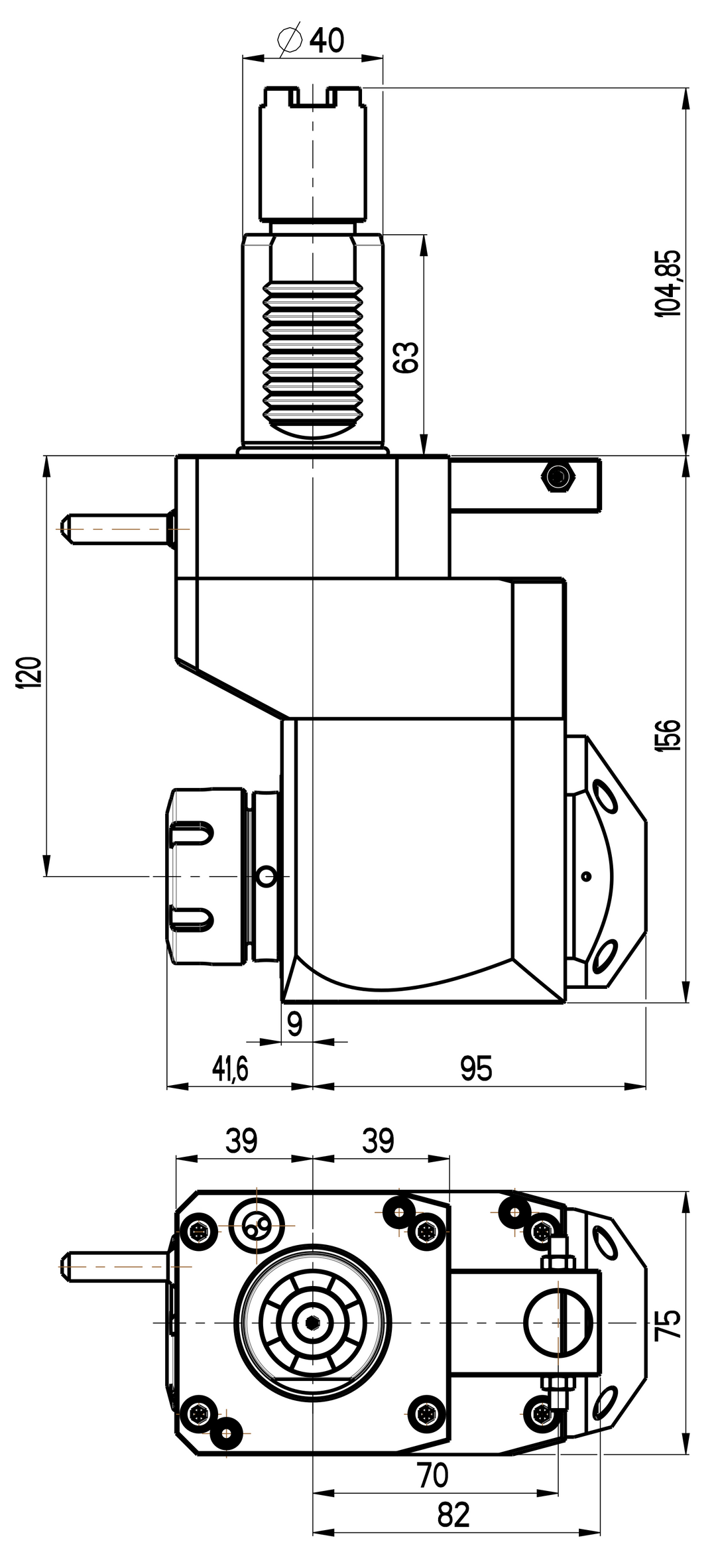 RG Tools VDI 40, winkliger + versetzter Werkzeughalter, Kupplung HAAS, mit Innenkühlung RGX1-40/451-32/2.2-120A Dimensionen