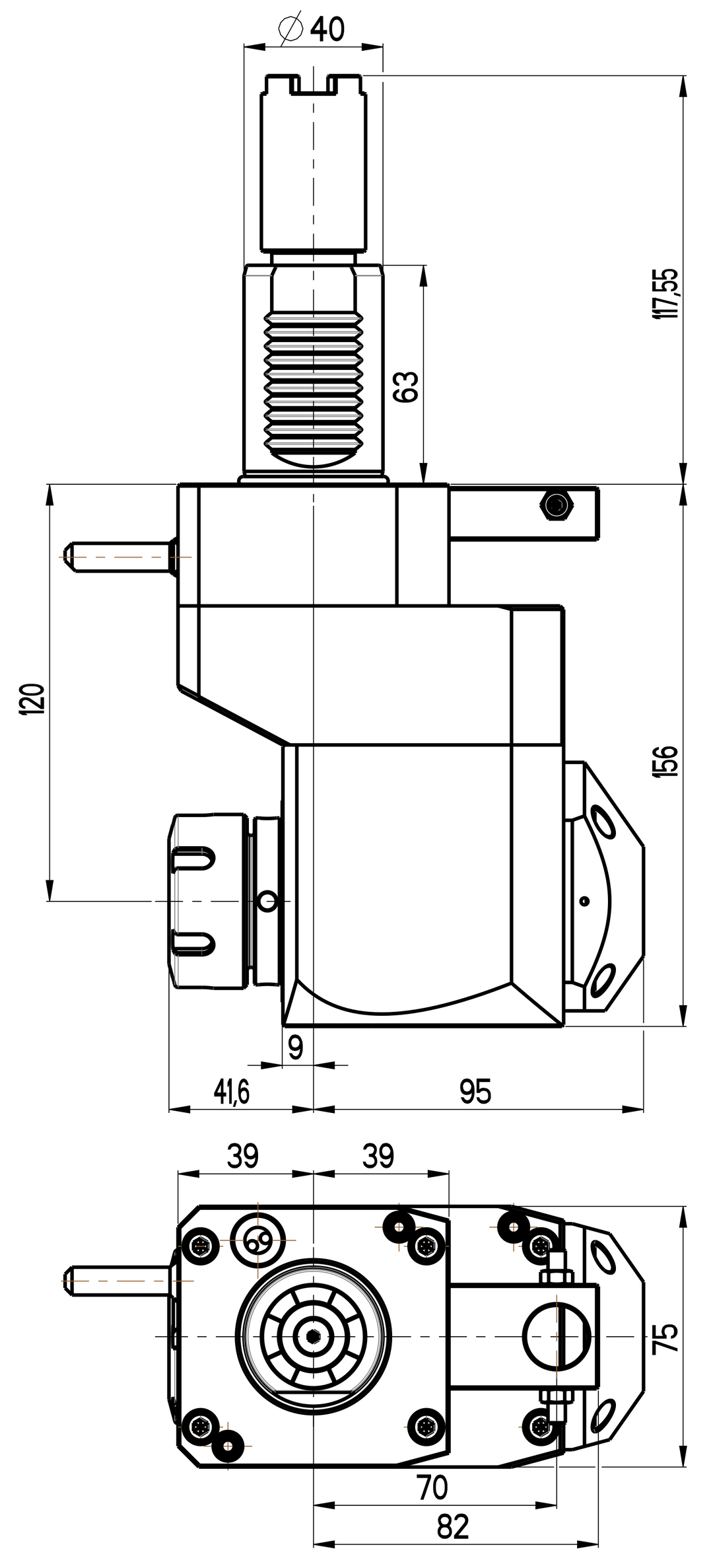 RG Tools VDI 40, winkliger + versetzter Werkzeughalter, Kupplung HAAS, mit Innenkühlung RGX1-40/451-32/2.2-120B Dimensionen