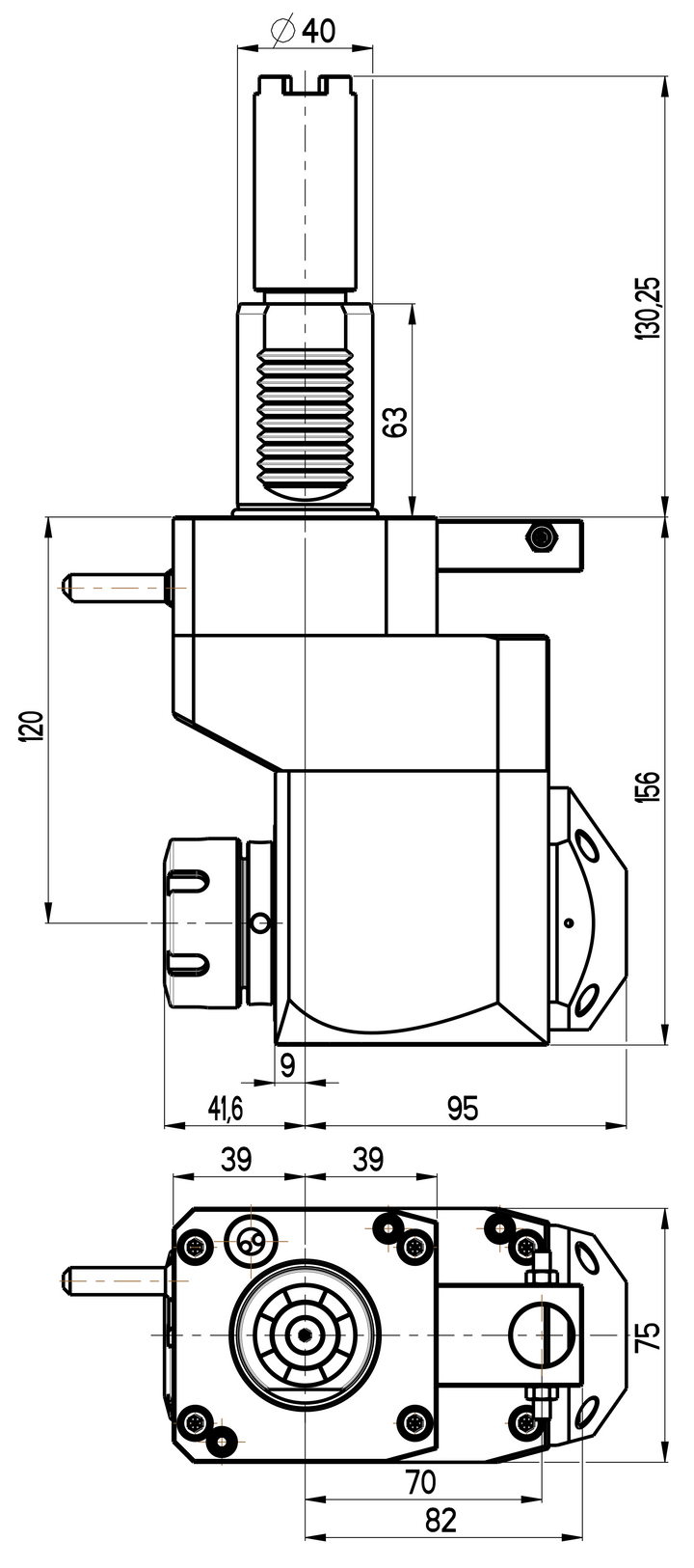 RG Tools VDI 40, winkliger + versetzter Werkzeughalter, Kupplung HAAS, mit Innenkühlung RGX1-40/451-32/2.2-120C Dimensionen