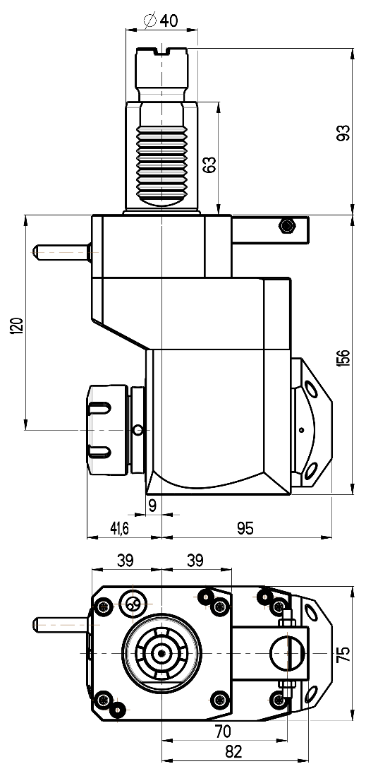 RG Tools VDI 40, winkliger + versetzter Werkzeughalter, Kupplung Okuma, mit Innenkühlung RGX1-40/451-32/2.2-120JA Dimensionen