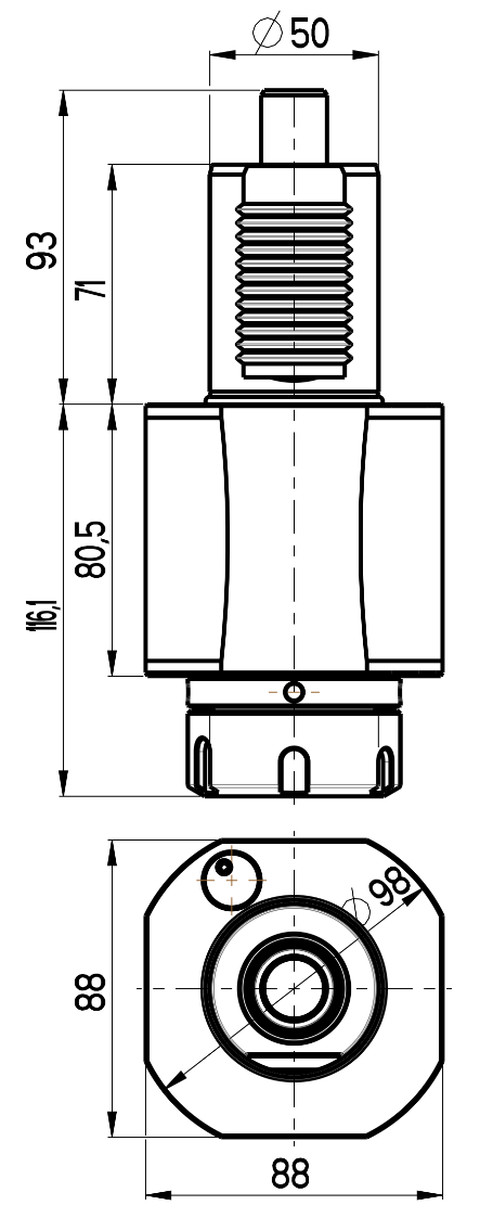 RG Tools VDI 50, gerader Werkzeughalter, Kupplung DIN 5482, ohne Innenkühlung RGX1-50/111-40/1 Dimensionen