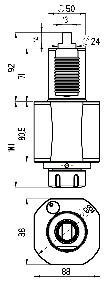 RG Tools VDI 50, gerader Werkzeughalter, Kupplung DIN 1809, ohne Innenkühlung RGX1-50/121-32/1 Dimensionen