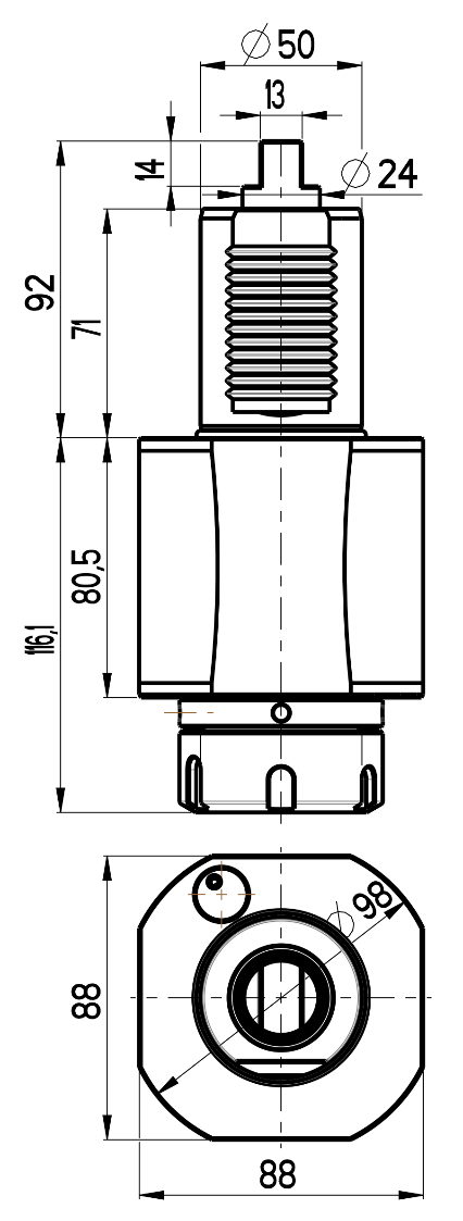 RG Tools VDI 50, gerader Werkzeughalter, Kupplung DIN 1809, ohne Innenkühlung RGX1-50/121-40/1 Dimensionen