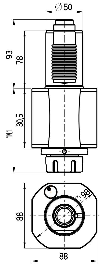 RG Tools VDI 50, gerader Werkzeughalter, Kupplung DIN 5480, ohne Innenkühlung RGX1-50/131-32/1 Dimensionen